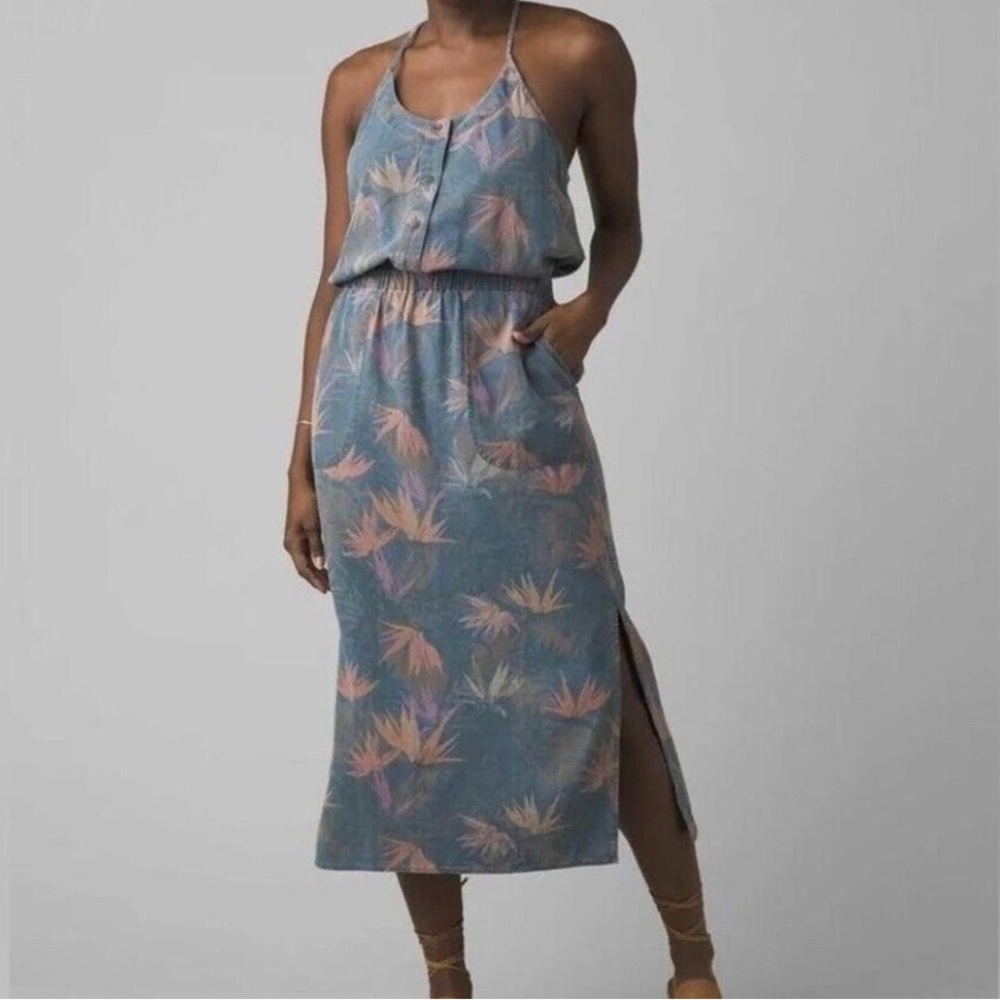 prAna Sky Haven Twill Denim Midi Dress size XL